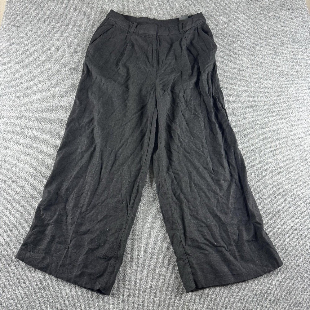 H&M Pants Womens‎ 10 Black Linen Blend Wide Leg Relaxed Dress Office Pockets